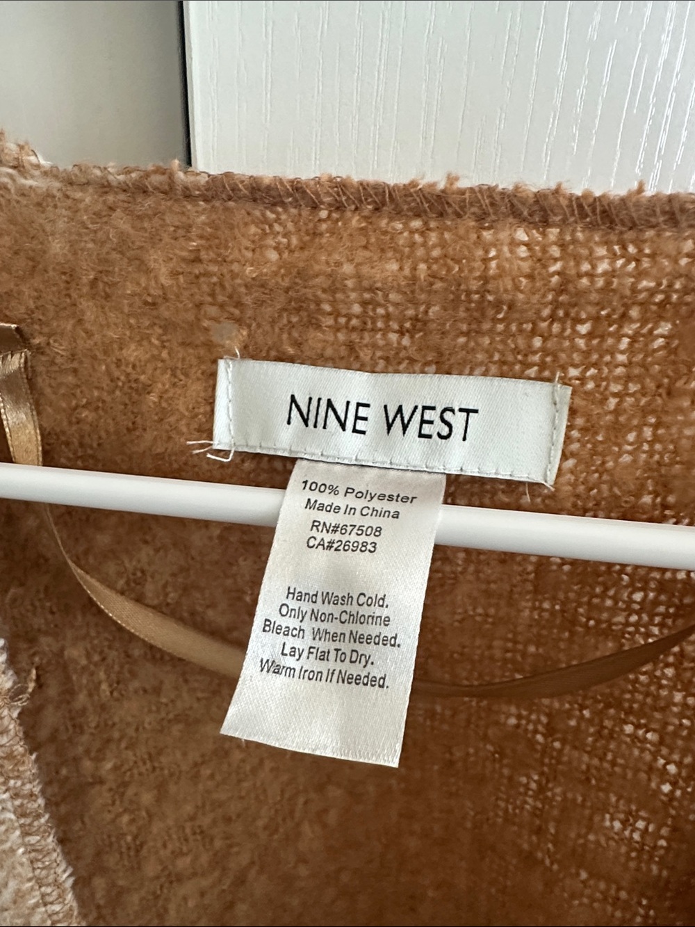 Nine West Tan, Cream & Gray Plaid Open-Front Poncho with Fringe - Picture 2 of 4